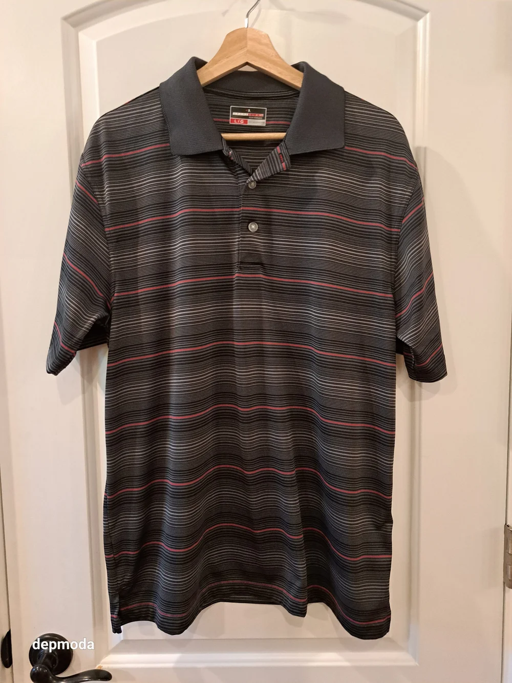 Grand Slam Men's Black Polo with Red Stripe Accents Size L
